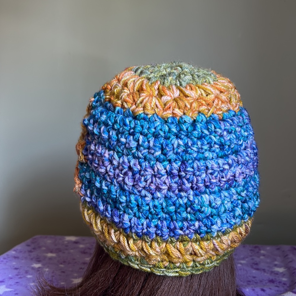 Crochet mammoth sunflower beanie soft acrylic yarn medium new - Picture 6 of 11